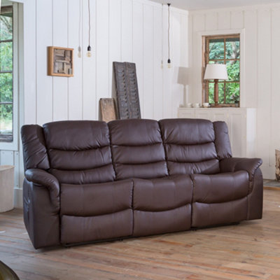 Almeira 3 Seat Bonded Leather Recliner SofaBrown from B&Q