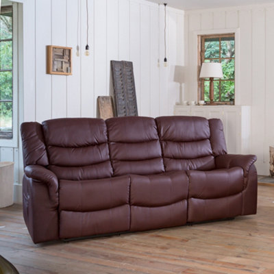 Almeira 3 Seat Bonded Leather Recliner SofaBurgundy from B&Q
