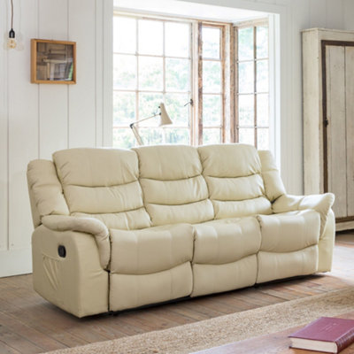 Almeira 3 Seat Bonded Leather Recliner SofaCream from B&Q