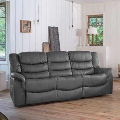 Almeira 3 Seat Bonded Leather Recliner SofaGrey from B&Q