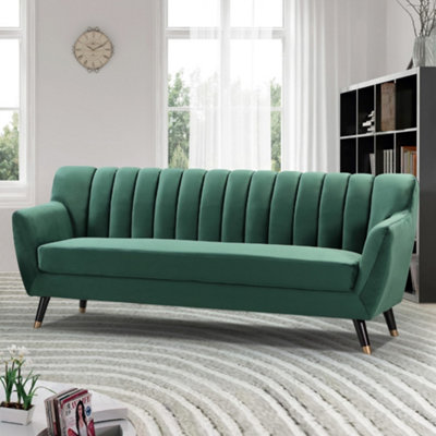 Morgan 3 Seat Velvet SofaGreen from B&Q
