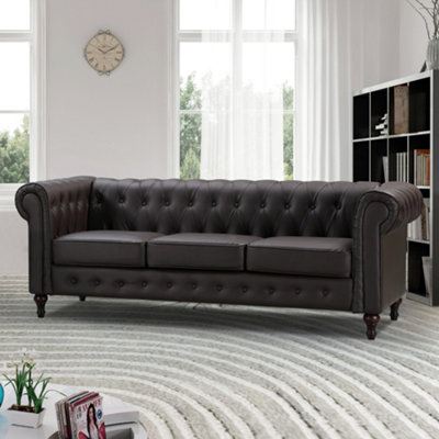 B&Q Richland 3 Seat Bonded Leather Sofa - Brown
