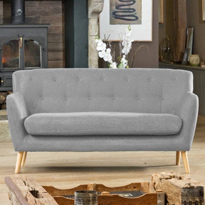 Lynwood 177Cm Wide Light Grey 3 Seat Textured Fabric Scandi Sofa With Both Light And Dark Wooden Legs from B&Q