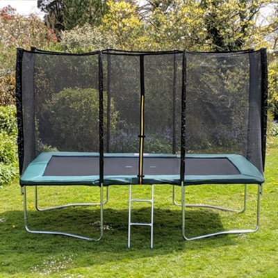 B&Q Kanga 8X12ft Or 366Cm X 244Cm Rectangular Trampoline With Coloured Padding, Safety Net Enclosure And Ladder Green