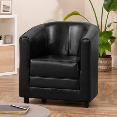 B&Q Black Aspen Wide Pu Foam Filled Tub Chair With Plastic Bun Feet 72Cm