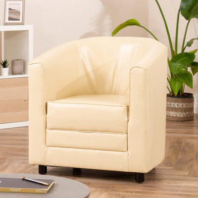 B&Q Cream/Black Aspen Wide Pu Foam Filled Tub Chair With Plastic Bun Feet 72Cm