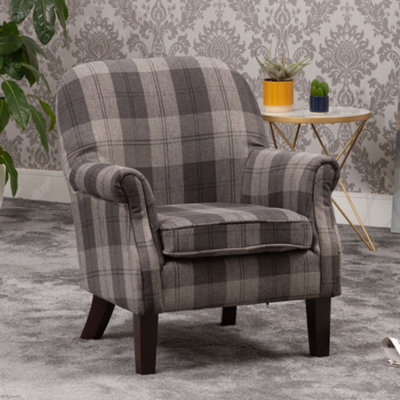 Candia 65Cm Grey Chequered Fabric Armchair With Dark And Light Wooden Legs from B&Q