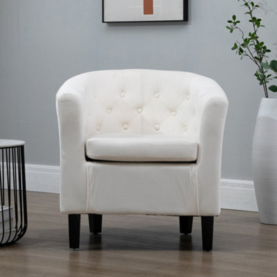  - Clio 68Cm Wide Cream Velvet Fabric Studded Back Accent Chair With Dark And Light Wooden Legs