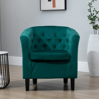 - Clio 68Cm Wide Green Velvet Fabric Studded Back Accent Chair With Dark And Light Wooden Legs