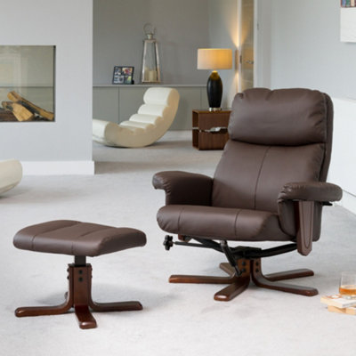 Woodacre 88Cm Wide Compact Brown Bonded Leather 360 Degree Ergonomic Swivel Base Recliner Massage Heat Chair And Footstool from B&Q