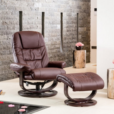 Burdell 88Cm Wide Burgundy Bonded Leather 360 Degree Ergonomic Swivel Base Recliner Massage Heat Chair And Footstool from B&Q
