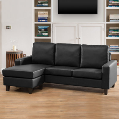  - Modena Reversible Bonded Leather Corner Sofa Black