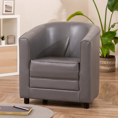 B&Q Grey/Black Aspen Wide Pu Foam Filled Tub Chair With Plastic Bun Feet 72Cm