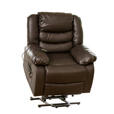 B&Q Brooklyn 96Cm Wide Bonded Leather Electric Lift Assist Power Motion Mobility Aid Riser Recliner With Massage And Heat Brown