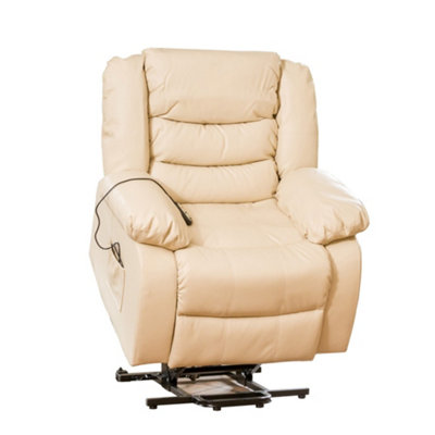 B&Q Cream Brooklyn Wide Bonded Leather Electric Lift Assist Power Motion Mobility Aid Riser Recliner With Massage And Heat 96Cm