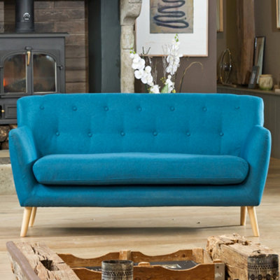 Lynwood 177Cm Wide Teal 3 Seat Textured Fabric Scandi Sofa With Both Light And Dark Wooden Legs from B&Q