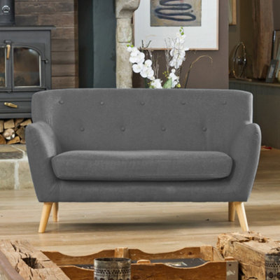 Lynwood 137Cm Wide Dark Grey 2 Seat Textured Fabric Scandi Sofa With Both Light And Dark Wooden Legs from B&Q