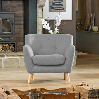 Lynwood 86Cm Wide Light Grey Textured Fabric Scandi Arm Chair With Both Light And Dark Wooden Legs from B&Q