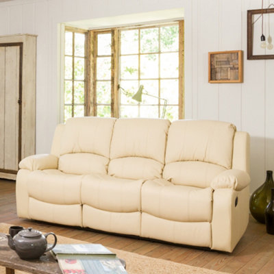 Glendale 201Cm Wide Cream Bonded Leather 3 Seat Manually Operated Recliner Sofa from B&Q