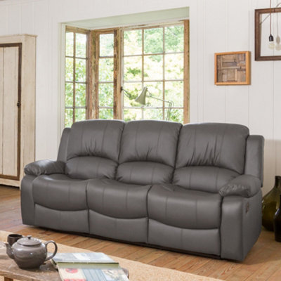 Glendale 201Cm Wide Grey Bonded Leather 3 Seat Manually Operated Recliner Sofa from B&Q