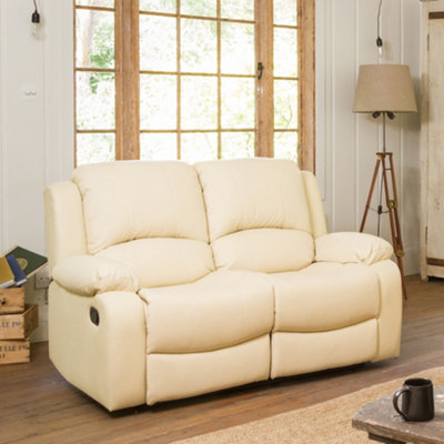 Glendale 150Cm Wide Cream Bonded Leather 2 Seat Manually Operated Recliner Sofa from B&Q