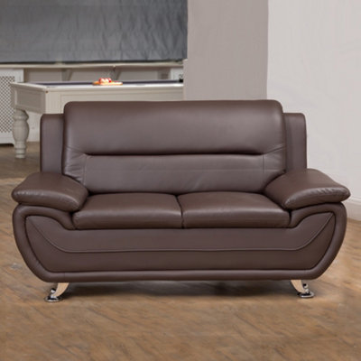  - Dexter 152Cm Wide Contemporary Brown Bonded Leather 2 Seat Sofa With Chrome Legs