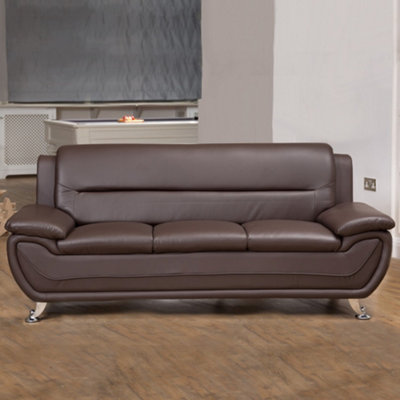  - Dexter 200Cm Wide Contemporary Brown Bonded Leather 3 Seat Sofa With Chrome Legs