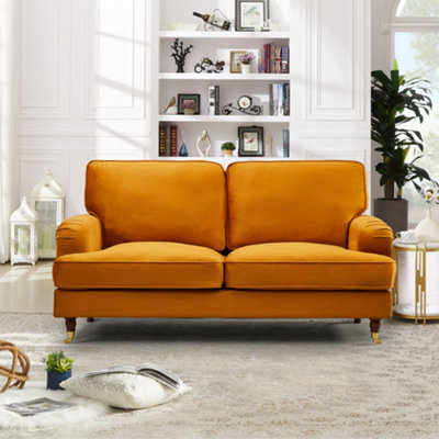 Woodbury 158Cm Wide 2 Seat Orange Velvet Fabric Sofa Walnut Colour Legs With Brass Coloured Wheel from B&Q
