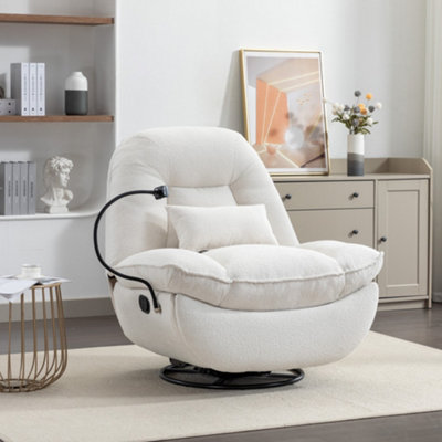  - Fallon Boucle Fabric Swivel Based Recliner ChairCream