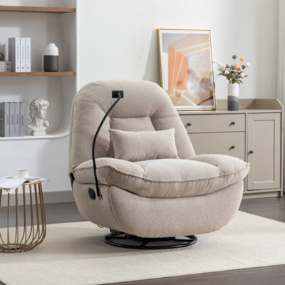  - Fallon Boucle Fabric Swivel Based Recliner ChairLight Brown