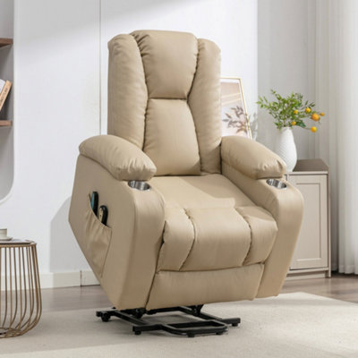 B&Q Cream Hartville Electric Lift Assist Riser Recliner With Massage And Heat