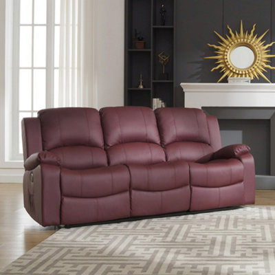 Glendale 201Cm Wide 3 Seat Burgundy Bonded Leather Electrically Operated 3 Seat Recliner Sofa from B&Q