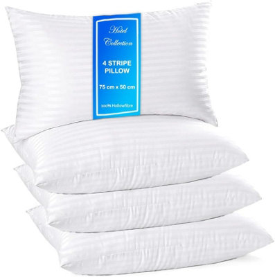 Tt Threadtrade Stripe Soft Pillows Bounce Back Anti Allergic Hollowfibre Comfortable Breathable Easy Care Pack Of 4 from B&Q