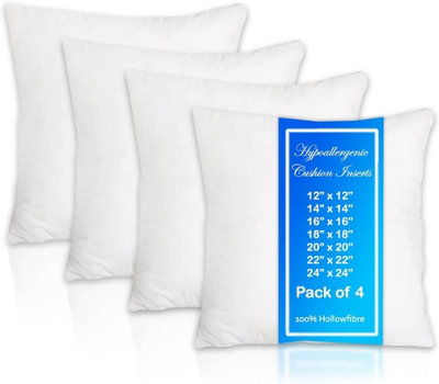 B&Q -  Square Cushion Pads 12 X 12 Inch 30 X 30 Cm Extra Fill Hollowfibre Inner Anti Allergy White Pack Of 4