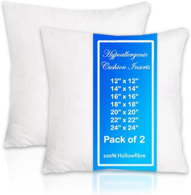 B&Q -  Square Cushion Pads 20 X 20 Inch 50 X 50 Cm Extra Fill Hollowfibre Inner Anti Allergy White Pack Of 2