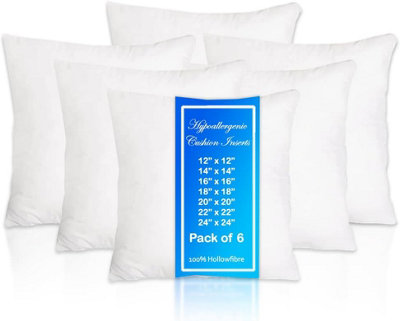 B&Q -  Square Cushion Pads 22 X 22 Inch 55 X 55 Cm Extra Fill Hollowfibre Inner Anti Allergy White Pack Of 6