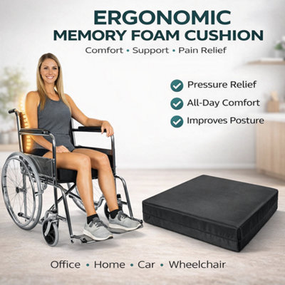 Tt Threadtrade Wheelchair Memory Foam Cushion Seat Orthopaedic Pressure Relief Waterproof Cover Black 18 X 16 X 2 Inch from B&Q
