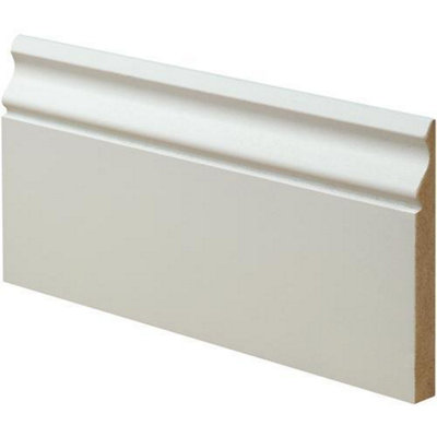  - Primed White Ogee Mdf Skirting Board 145mm X 18mm X 4M Lengths.  Pack Of 4 Lengths