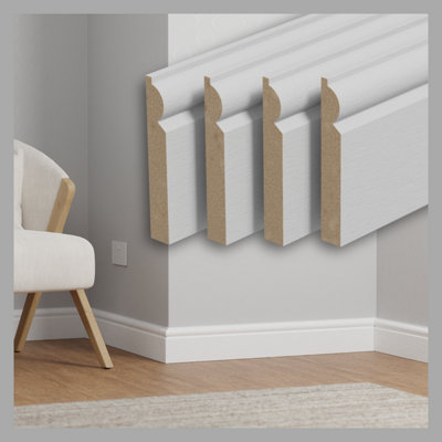  - Primed Torus Mdf Skirting 120mm Board (4 Lengths In A Pack) 4.4M