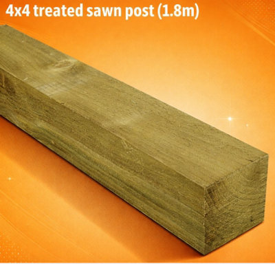 Pack Of 4 Fence Posts 4X4 (95X95mm) Treated Sawn Post (1.8M) Delivery Included from B&Q
