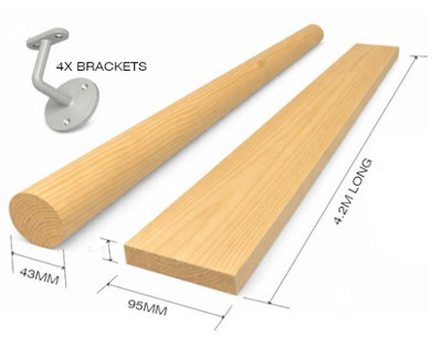  - 4.2M Mopstick Handrail Kit (Includes Wall Fixing Timber And 4 Brackets)