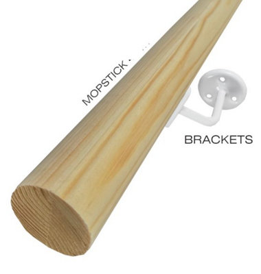  - Luxury Pine Mopstick Handrail 50mm (4.2M) And Wall Brackets