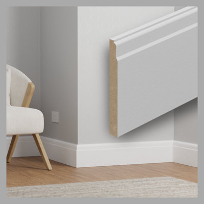  - Lambs Tongue Primed White Mdf Skirting Board 170 X 18mm X 4.4M Lengths. Pack Of 4 Lengths (Free Delivery)
