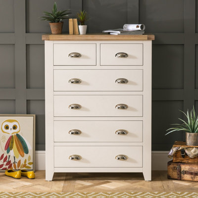 The Furniture Market Cheshire Cream Painted Tall 2 Over 4 Drawer Chest from B&Q