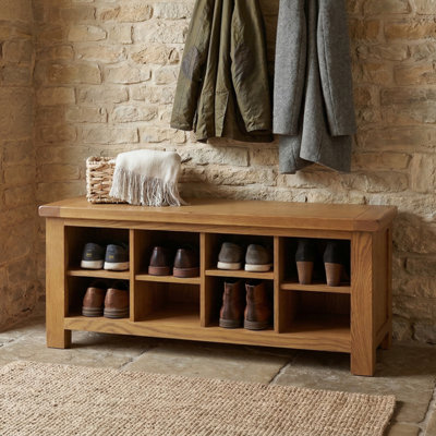 The Furniture Market Rustic Oak Hallway Shoe Storage Bench from B&Q