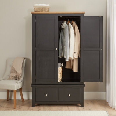 The Furniture Market Cheshire Black Painted Oak Double 2 Door Wardrobe With 2 Drawers from B&Q