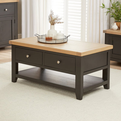 The Furniture Market Cheshire Black Painted Oak 2 Drawer Coffee Table With Shelf from B&Q