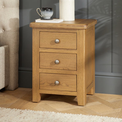 The Furniture Market Cotswold Rustic Smoked Oak 3 Drawer Bedside Table Solid Oak Frame Traditional Country Style Dovetail Jointed Drawers Metal Handles from B&Q