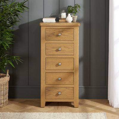 The Furniture Market Cotswold Rustic Smoked Oak 5 Drawer Tallboy Chest from B&Q