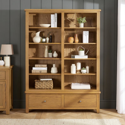 The Furniture Market Cotswold Rustic Smoked Oak Extra Large Grand Double Library Bookcase With 2 Drawers from B&Q